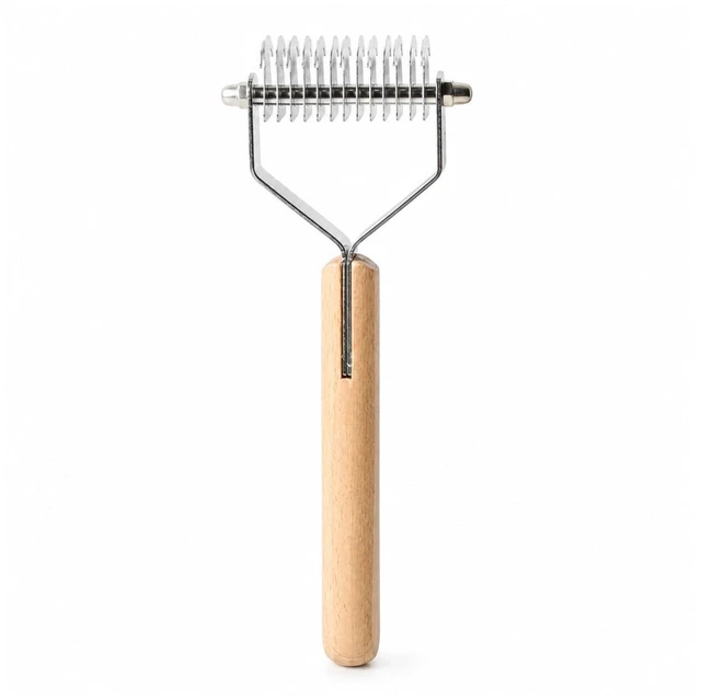 Main image of Dual-Sided Pet Dematting Comb - Dog & Cat Undercoat Rake - Gentle Grooming Brush for Mats, Tangles & Loose Fur, Safe Rounded Teeth, Ergonomic Natural Wood Handle - Large (17+9 Teeth)