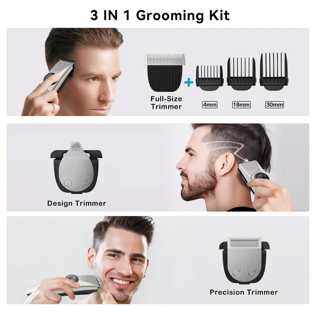 Alt view image 2 of 7 - Beard Trimmer for Men, Cordless Beard and Hair Trimmer | 6 Guide Combs, 5-Length Adjustable Dial, 3-Speed, 240-Min Runtime, Wet & Dry Groomer, LED Display