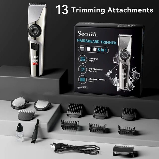 Alt view image 3 of 7 - Beard Trimmer for Men, Cordless Beard and Hair Trimmer | 6 Guide Combs, 5-Length Adjustable Dial, 3-Speed, 240-Min Runtime, Wet & Dry Groomer, LED Display