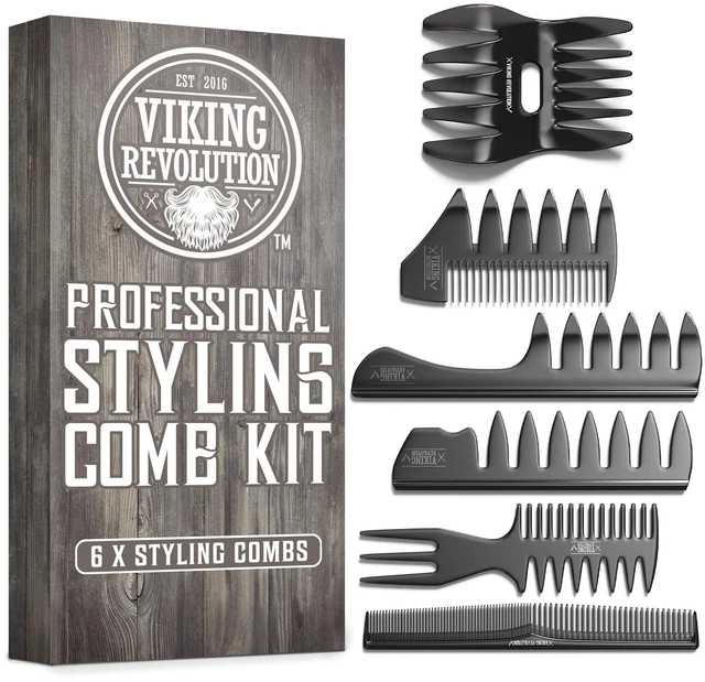 Main image of Professional Hair Styling Combs for Men - 6 Piece Set | Anti-Static & Durable Design - For Styling, Texturizing & Detangling - Easy to Clean - Professional Grade