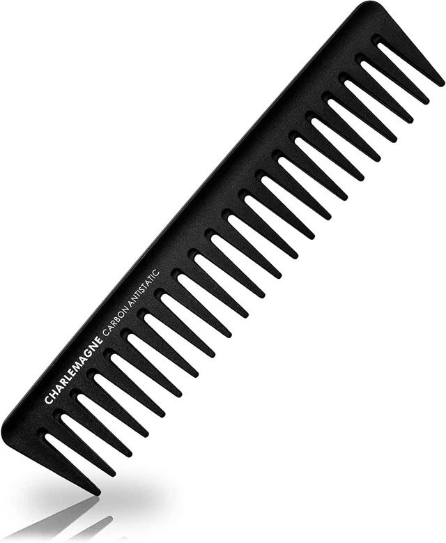 Main image of Wide Tooth Comb for Men - 19 cm, Anti-Static Carbon | Detangle Knots with Detangler Comb - Add Volume, Texture & Style Slick Back Hair with Styling Tool