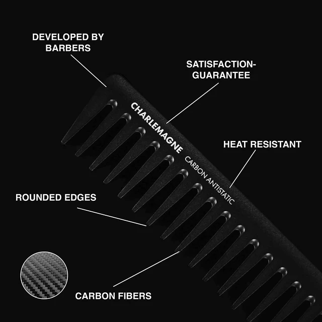 Alt view image 2 of 7 - Wide Tooth Comb for Men - 19 cm, Anti-Static Carbon | Detangle Knots with Detangler Comb - Add Volume, Texture & Style Slick Back Hair with Styling Tool