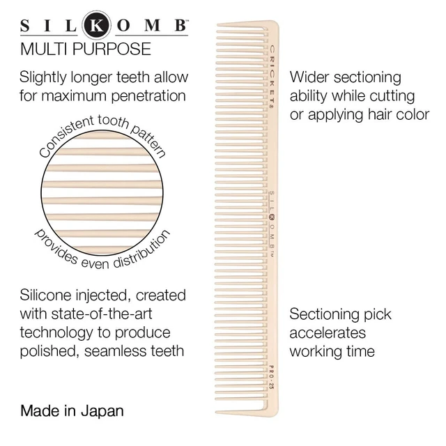 Alt view image 2 of 6 - Silkomb Pro-25 Multi Purpose Hair Cutting Comb - Silicone-Injected, Seamless Teeth with Dual Tooth Pattern for Precision Cutting, Styling, Ideal for All Hair Types