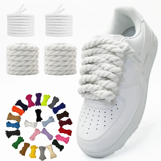 Alt view image 2 of 7 - 1 Pairs Thick Rope Shoe Laces For Sneakers, 8mm Chunky Fat Shoelaces Twisted Laces, Solid Colors Shoestrings (Yellow, 47 Inch(120cm))