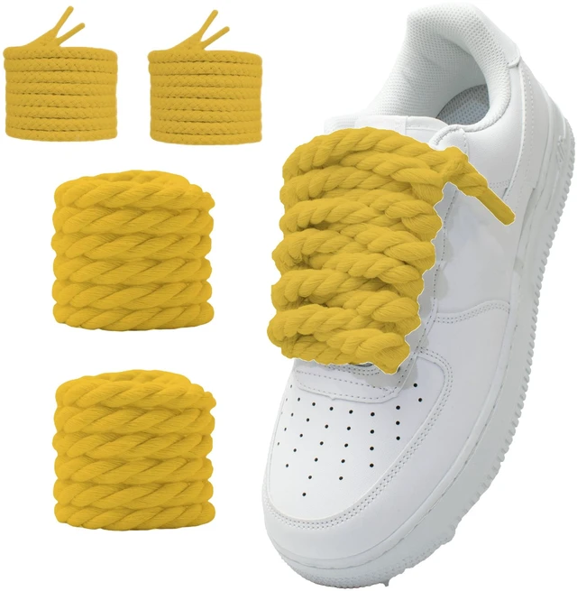 Main image of 1 Pairs Thick Rope Shoe Laces For Sneakers, 8mm Chunky Fat Shoelaces Twisted Laces, Solid Colors Shoestrings (Yellow, 47 Inch(120cm))