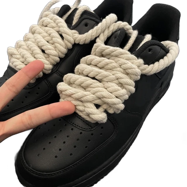 Alt view image 6 of 7 - 1 Pairs Thick Rope Shoe Laces For Sneakers, 8mm Chunky Fat Shoelaces Twisted Laces, Solid Colors Shoestrings (Yellow, 47 Inch(120cm))
