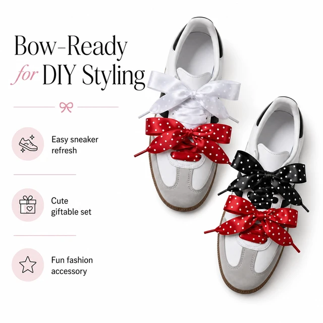 Alt view image 4 of 7 - Polka Dot Satin Ribbon Shoe Laces for Women Sneakers, 3 Pairs | 47 inch/120cm cute fancy decorative shoe laces for sneakers, canvas & casual shoes; black, white & red polka dots