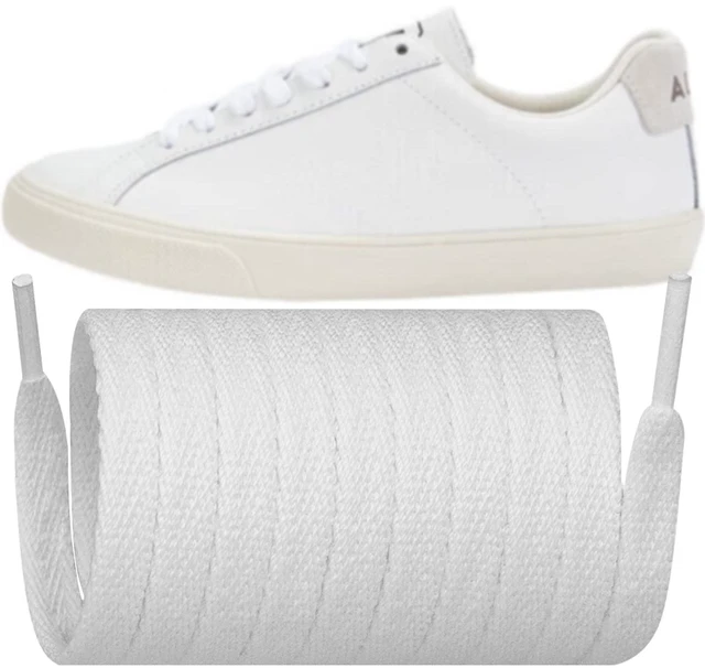 Main image of Shoe Laces for Veja Replacement Shoelaces Strings | 7MM Flat Laces | Material: Cotton | Color:White, Size:44Inch