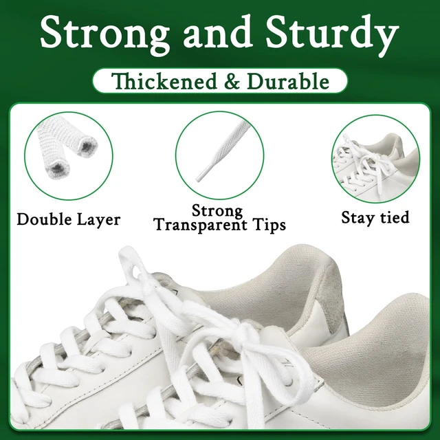 Alt view image 4 of 6 - Shoe Laces for Veja Replacement Shoelaces Strings | 7MM Flat Laces | Material: Cotton | Color:White, Size:44Inch