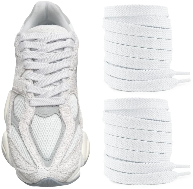 Main image of Flat Shoelaces for New Balance 9060, 574, 997, 998, White, 45in | 5/16"(8mm) Athletic Classic Shoe Laces Replacement Strings for Sneakers