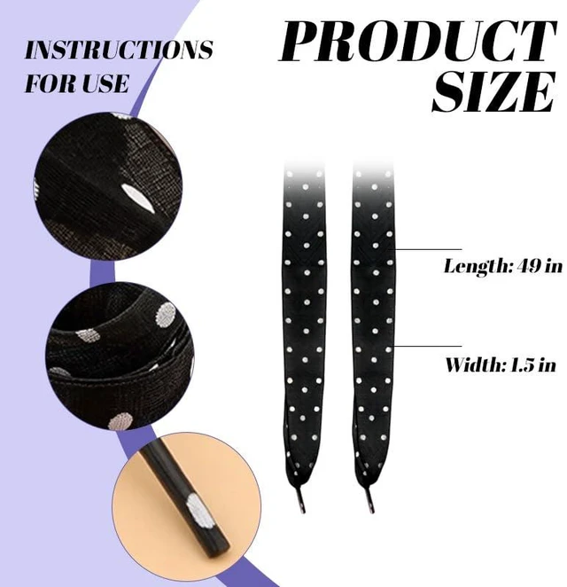 Alt view image 2 of 7 - Polka Dot Shoelaces for Women Sneakers Soft Lace Shoe Laces | 2 Pairs Black And White Polka Dot Shoelaces for Boots Sneakers Shoelaces Wide Flat Polka Dot Lace Shoestrings for Dress Black