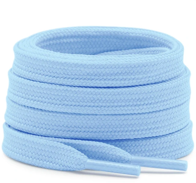 Main image of Solid Flat Shoe Laces: 55 Inch Light Blue Thick Shoelaces | 2 Pairs 9MM Wide, Double Layer Hollow, Athletic Shoelaces