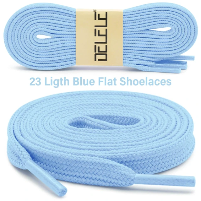 Alt view image 2 of 7 - Solid Flat Shoe Laces: 55 Inch Light Blue Thick Shoelaces | 2 Pairs 9MM Wide, Double Layer Hollow, Athletic Shoelaces