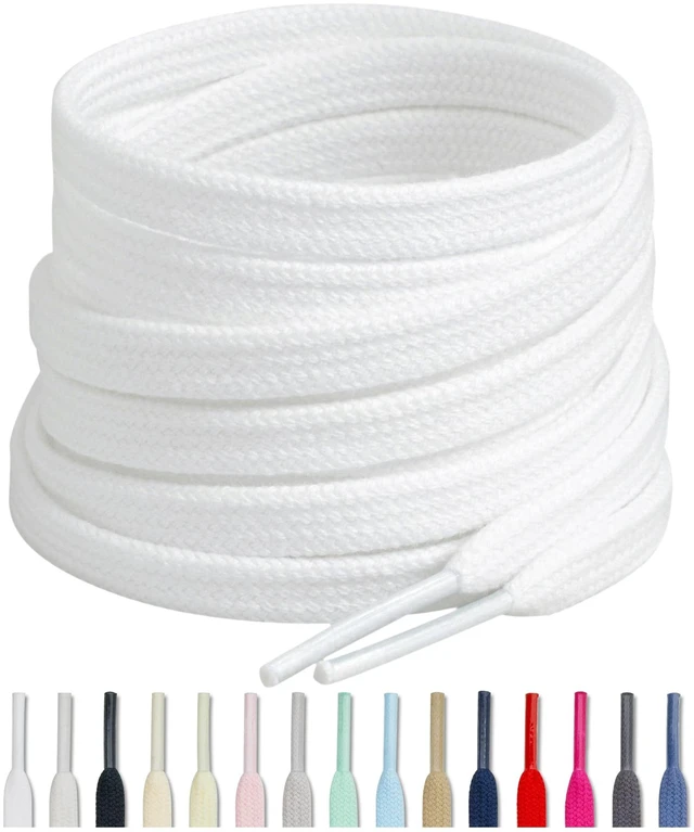 Main image of 2 Pairs 1/4" White 50" Cotton Flat Shoe Laces for Sneakers | 15 Colors in 40"-60", Anti-Slip, Upgraded Shoelaces for Running Shoes, Shoe Strings for Sports Shoes