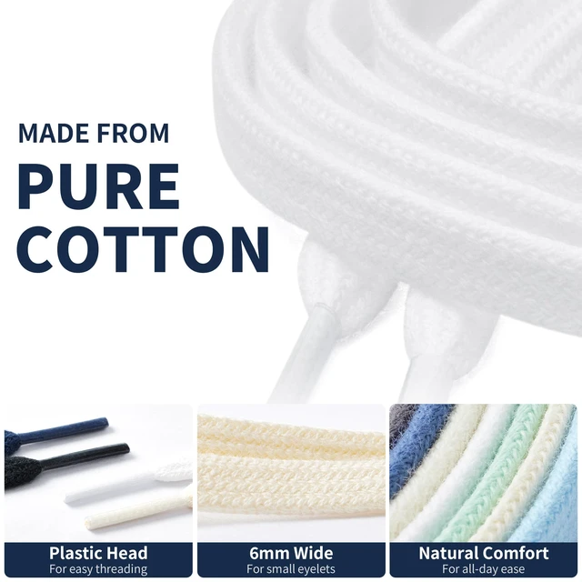 Alt view image 4 of 7 - 2 Pairs 1/4" White 50" Cotton Flat Shoe Laces for Sneakers | 15 Colors in 40"-60", Anti-Slip, Upgraded Shoelaces for Running Shoes, Shoe Strings for Sports Shoes