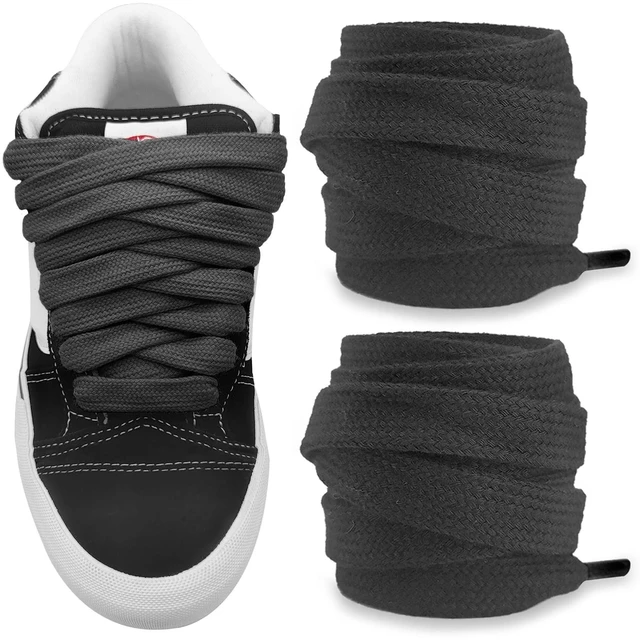 Main image of Fat Chunky Shoe Laces for Vans Knu Skool Replacement, Black 54in | 5/8"(15mm) Wide Poly Cotton Flat Shoe Strings, Big Thick Shoelaces for Classic Skate Sneakers