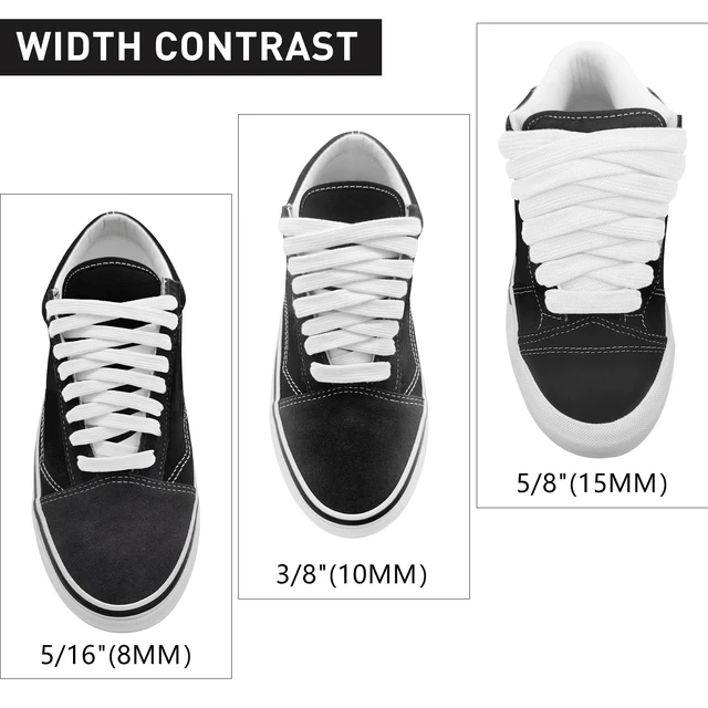 Alt view image 4 of 6 - Fat Chunky Shoe Laces for Vans Knu Skool Replacement, Black 54in | 5/8"(15mm) Wide Poly Cotton Flat Shoe Strings, Big Thick Shoelaces for Classic Skate Sneakers