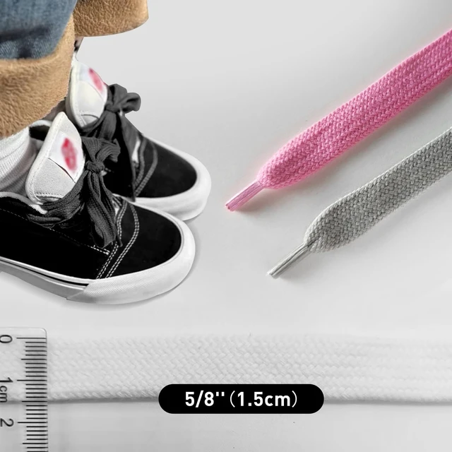 Alt view image 6 of 6 - Fat Chunky Shoe Laces for Vans Knu Skool Replacement, Black 54in | 5/8"(15mm) Wide Poly Cotton Flat Shoe Strings, Big Thick Shoelaces for Classic Skate Sneakers