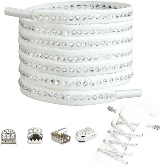 Main image of Double-Sided White Crystal Rhinestone Elastic No Tie Shoelaces with Metal Buckle - Sparkly Bling Stretch Shoe Laces for Sneakers, Kids & Adults, DIY No-Tie Laces for Runing Shoes(100 cm)