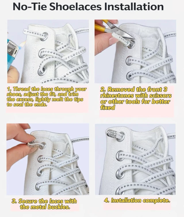 Alt view image 6 of 7 - Double-Sided White Crystal Rhinestone Elastic No Tie Shoelaces with Metal Buckle - Sparkly Bling Stretch Shoe Laces for Sneakers, Kids & Adults, DIY No-Tie Laces for Runing Shoes(100 cm)