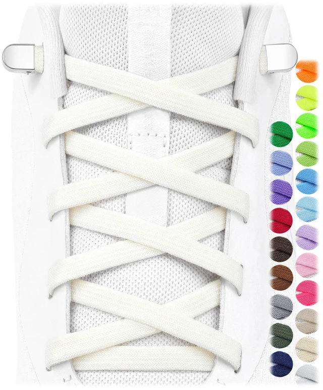 Main image of Elastic No Tie Shoe Laces for Kids Adults Sneakers Off White 120 | Easy slip-on fit, comfortable stretch and secure hold, cut-to-fit length, 26 colors and spare metal buckles