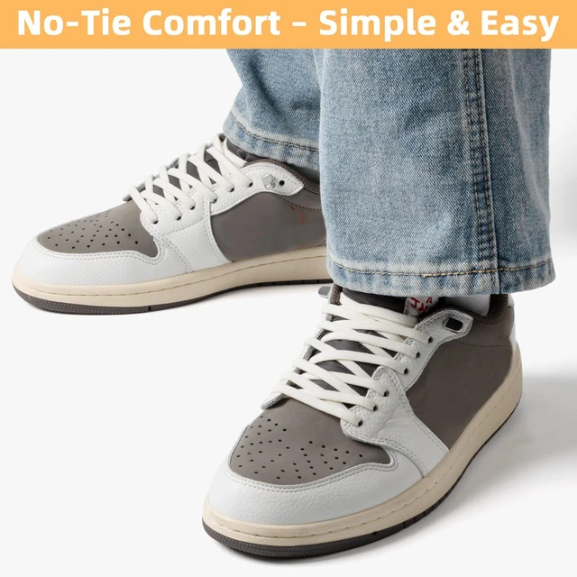 Alt view image 2 of 7 - Elastic No Tie Shoe Laces for Kids Adults Sneakers Off White 120 | Easy slip-on fit, comfortable stretch and secure hold, cut-to-fit length, 26 colors and spare metal buckles