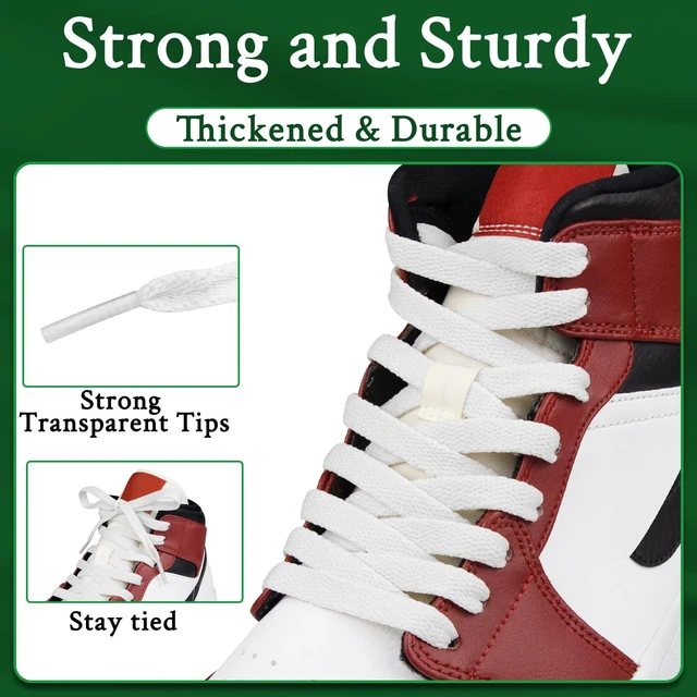 Alt view image 4 of 7 - Shoe Laces for Air Jordan 1/2/3/4/5/6/7/8 Replacement Shoelaces | 8MM Flat Laces | Material: Polyester | Color:White, Size:65Inch