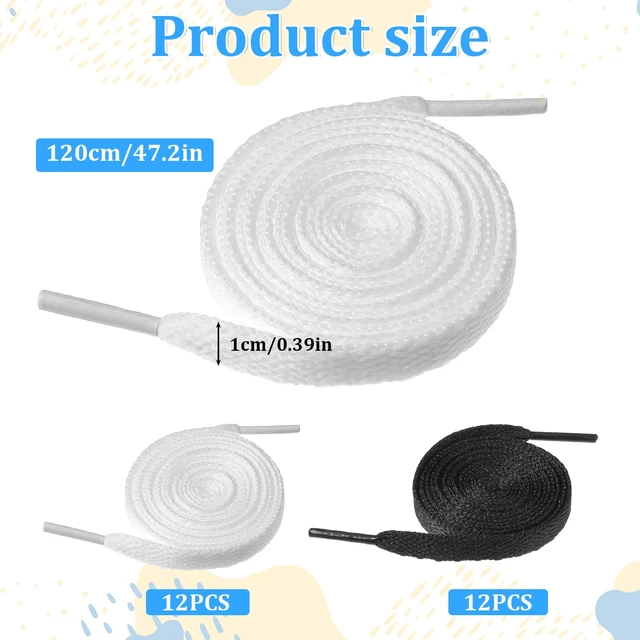 Alt view image 2 of 7 - Shoe Laces for Sneakers, 12 Pairs 47'' Long Flat Shoelaces Black White Shoe Strings for Men Women Canvas Sport Shoes Athletic Running Shoes