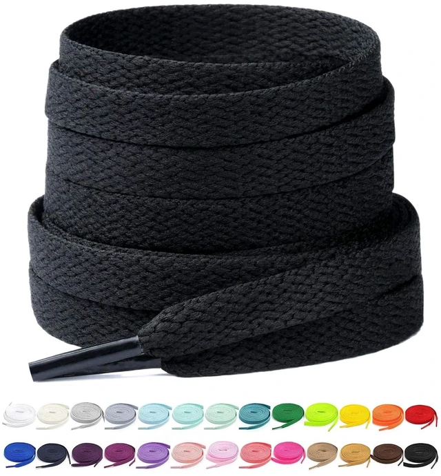 Main image of [2 Pairs Flat Shoe Laces for Sneakers 5/16" Width 30"-72" Length 26 Color Shoelaces Black 72"(182 cm)