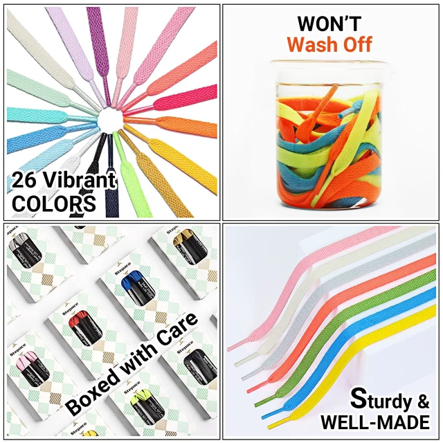Alt view image 5 of 7 - [2 Pairs Flat Shoe Laces for Sneakers 5/16" Width 30"-72" Length 26 Color Shoelaces Black 72"(182 cm)