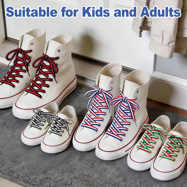 Alt view image 3 of 7 - Colored Flat Shoe Laces: 47" Red White Blue Shoelaces for Sneakers | 1 Pair, 10mm Wide, 12 Stripe Colors, 28"-59", Men & Women