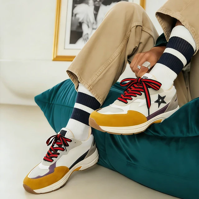 Alt view image 7 of 7 - Colored Flat Shoe Laces: 47" Red White Blue Shoelaces for Sneakers | 1 Pair, 10mm Wide, 12 Stripe Colors, 28"-59", Men & Women