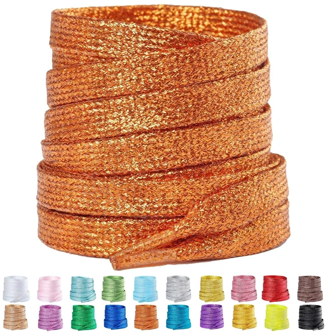 Main image of 2 Pairs Flat Glitter Shoe Laces for Sneakers, Orange Gold, 47in | Sparkly shoelaces, 20 colors, 5 sizes, fits for men women, for athletic/sports/casual shoes, and high tops
