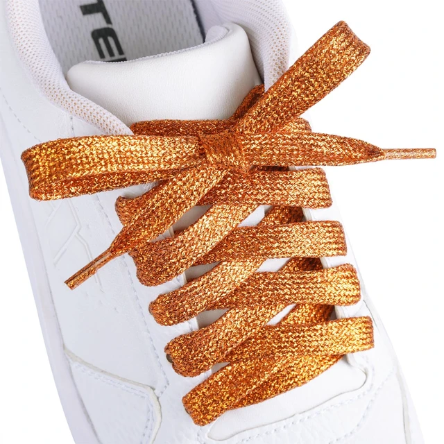 Alt view image 2 of 7 - 2 Pairs Flat Glitter Shoe Laces for Sneakers, Orange Gold, 47in | Sparkly shoelaces, 20 colors, 5 sizes, fits for men women, for athletic/sports/casual shoes, and high tops