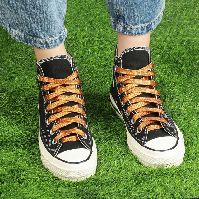 Alt view image 3 of 7 - 2 Pairs Flat Glitter Shoe Laces for Sneakers, Orange Gold, 47in | Sparkly shoelaces, 20 colors, 5 sizes, fits for men women, for athletic/sports/casual shoes, and high tops