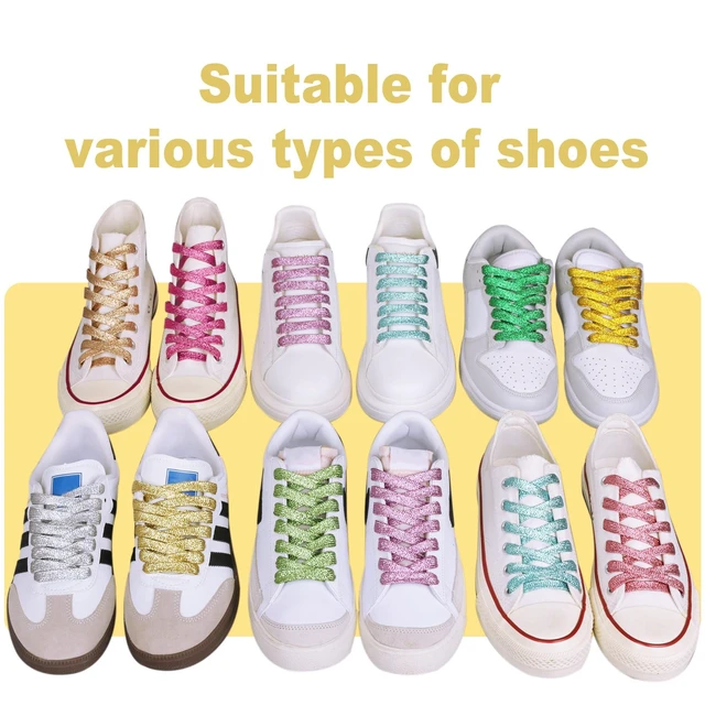 Alt view image 5 of 7 - 2 Pairs Flat Glitter Shoe Laces for Sneakers, Orange Gold, 47in | Sparkly shoelaces, 20 colors, 5 sizes, fits for men women, for athletic/sports/casual shoes, and high tops