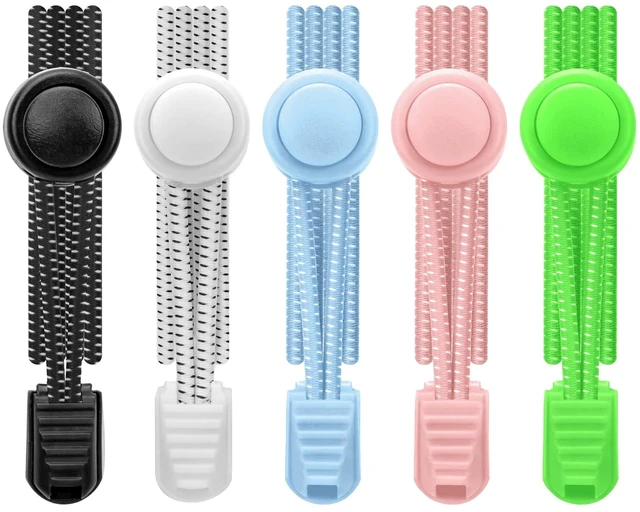 Main image of 5 Pairs no tie shoe laces for adults ,Shoe laces tieless , Elastic shoelace | No tie laces for kids , Elastic shoe laces for adults sneakers, Colorful shoelaces (black+white+blue+pink+green)