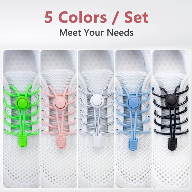Alt view image 2 of 7 - 5 Pairs no tie shoe laces for adults ,Shoe laces tieless , Elastic shoelace | No tie laces for kids , Elastic shoe laces for adults sneakers, Colorful shoelaces (black+white+blue+pink+green)