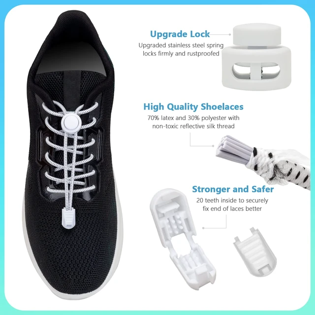 Alt view image 3 of 7 - 5 Pairs no tie shoe laces for adults ,Shoe laces tieless , Elastic shoelace | No tie laces for kids , Elastic shoe laces for adults sneakers, Colorful shoelaces (black+white+blue+pink+green)