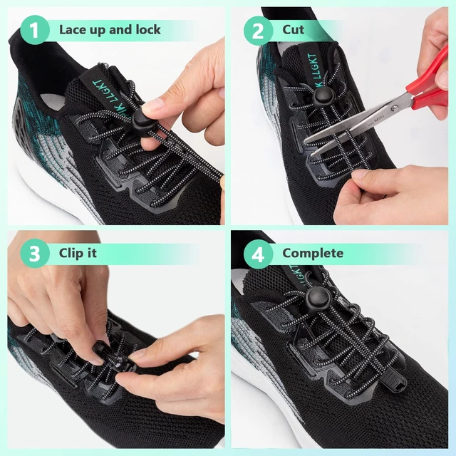 Alt view image 4 of 7 - 5 Pairs no tie shoe laces for adults ,Shoe laces tieless , Elastic shoelace | No tie laces for kids , Elastic shoe laces for adults sneakers, Colorful shoelaces (black+white+blue+pink+green)