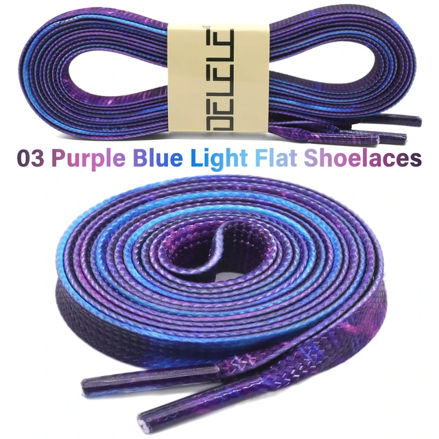 Alt view image 2 of 7 - Flat Gradient Shoe Laces: Purple Blue Light Shoelaces 47 Inch | 2 Pair 8MM Wide, Colorful Sneakers Shoestring, Perfect for Athletic/Skate Shoes Boots