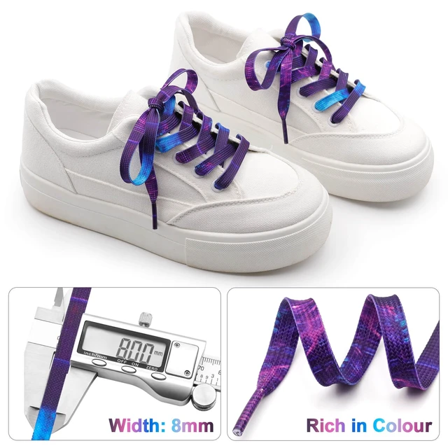 Alt view image 3 of 7 - Flat Gradient Shoe Laces: Purple Blue Light Shoelaces 47 Inch | 2 Pair 8MM Wide, Colorful Sneakers Shoestring, Perfect for Athletic/Skate Shoes Boots