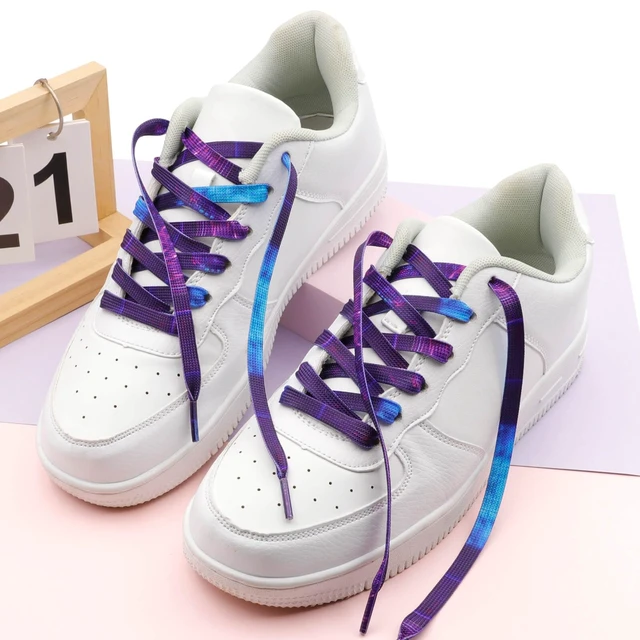 Alt view image 4 of 7 - Flat Gradient Shoe Laces: Purple Blue Light Shoelaces 47 Inch | 2 Pair 8MM Wide, Colorful Sneakers Shoestring, Perfect for Athletic/Skate Shoes Boots