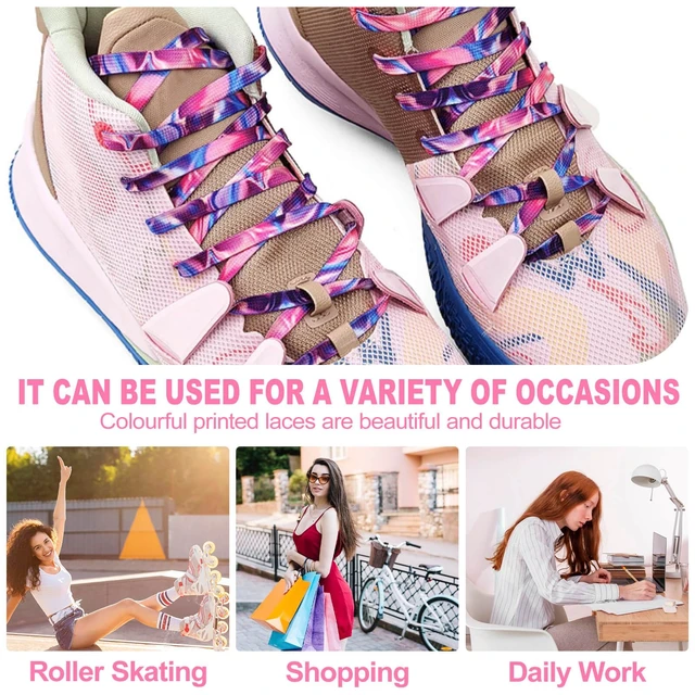 Alt view image 6 of 7 - Flat Gradient Shoe Laces: Purple Blue Light Shoelaces 47 Inch | 2 Pair 8MM Wide, Colorful Sneakers Shoestring, Perfect for Athletic/Skate Shoes Boots