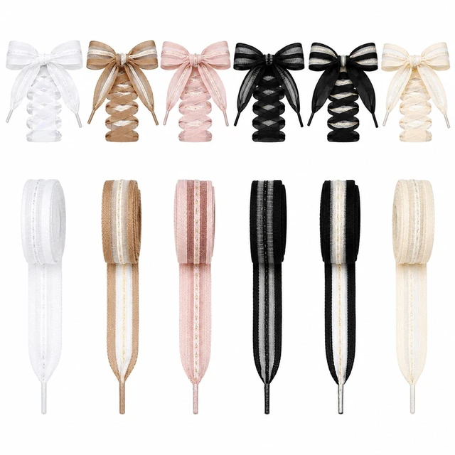 Main image of 6Pairs Ribbon Lace Shoe Laces for Women Sneakers, Sheer Ribbon Shoelaces Flat Cute Shoe Laces Colorful Replacement Yarn Strings for Shoes Decoration and DIY Crafts