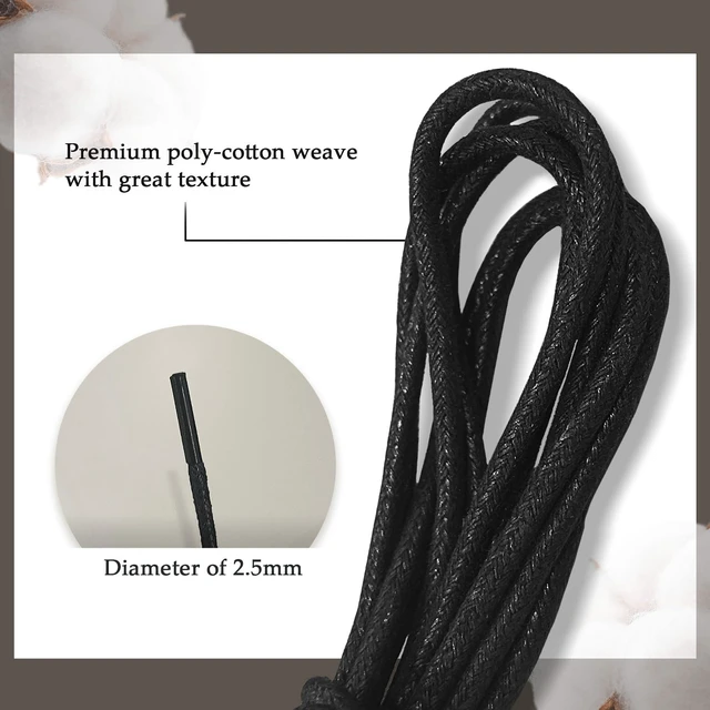 Alt view image 2 of 6 - 2 Pairs Waxed Round Shoe Laces, 80cm/31.5" Formal Business Oxford Shoelaces for Men or Women's Dress Shoes, 2.5mm, Black