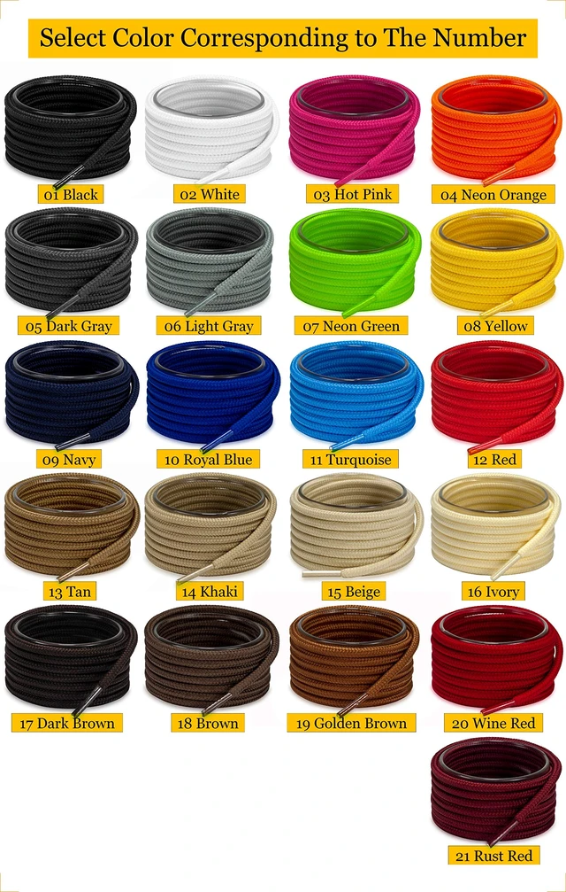 Alt view image 5 of 6 - Solid Color Round Shoe Laces for Sneakers, Boots and Athletic Shoes, Shoe Strings, Black, 48"(122cm) 4-Hei ROD-122-4