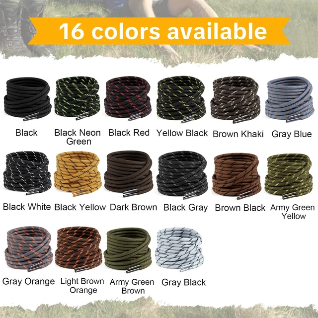 Alt view image 5 of 7 - 2 Pairs Work Boots Shoe Laces, 4.5mm Round Shoelaces Black Red 72" | Tight rhombic woven heavy duty round hiking laces, anti-slip & anti-loosening; 39"72" lengths & 16 colors for men & women.