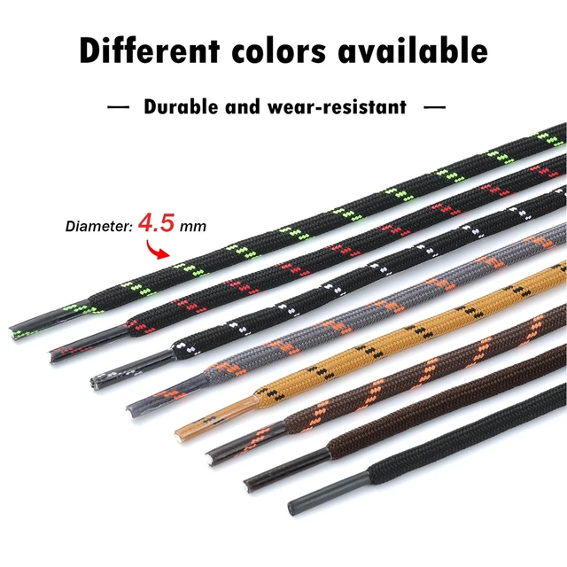 Alt view image 7 of 7 - 2 Pairs Work Boots Shoe Laces, 4.5mm Round Shoelaces Black Red 72" | Tight rhombic woven heavy duty round hiking laces, anti-slip & anti-loosening; 39"72" lengths & 16 colors for men & women.