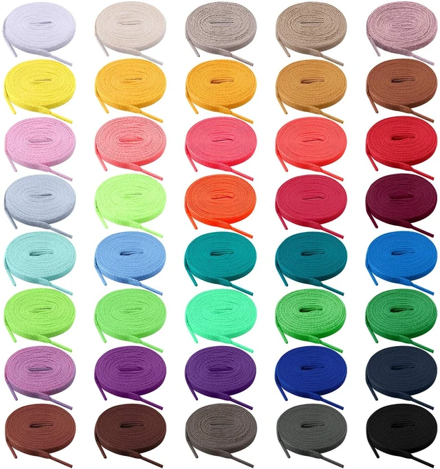 Main image of 40 Pairs Colored Shoe laces 24 inches Flat Shoelaces Shoestrings | 40 Colors Flat Shoelaces Multipack Shoe Strings for Sneakers Skate Sport Shoes Boots, bright and stylish